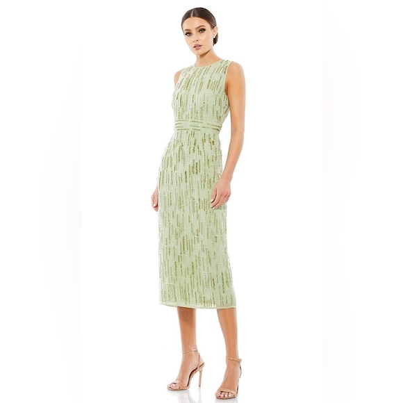 MAC DUGGAL Dress Size 14 Cocktail Gown Sequin Green Beaded Midi Sage Green NEW - Picture 15 of 15